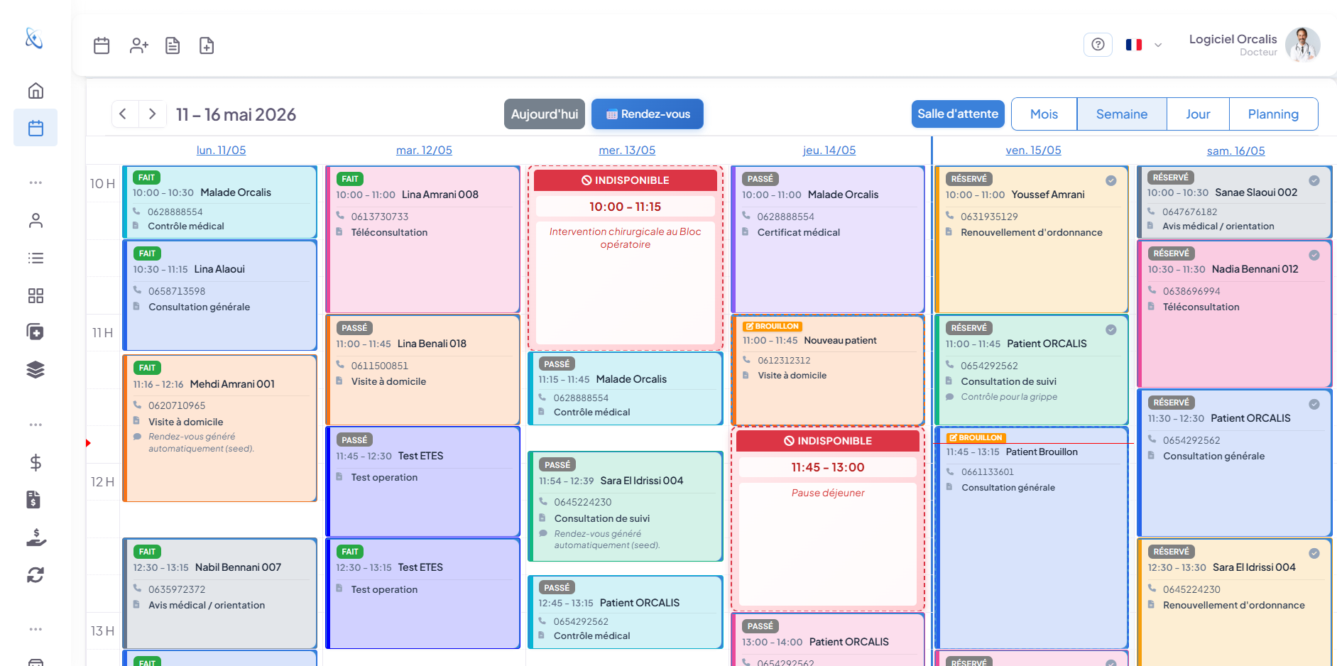 Agenda multi-praticiens Orcalis — planning du cabinet