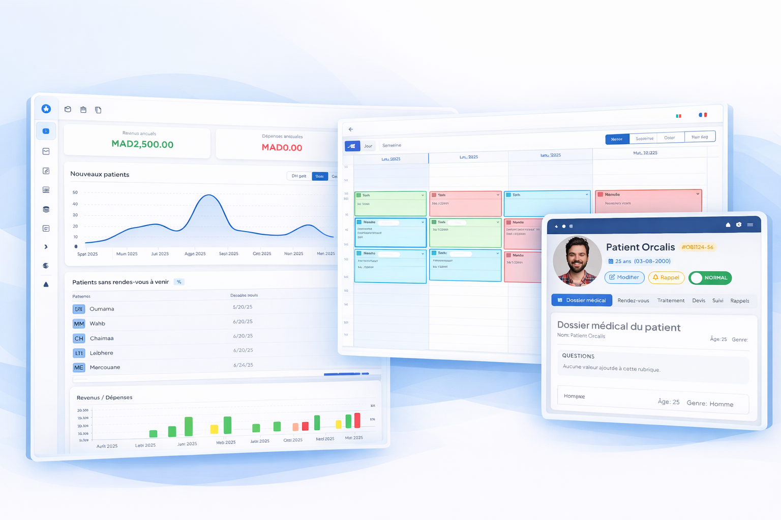Interface du logiciel Orcalis pour la gestion de cabinet médical