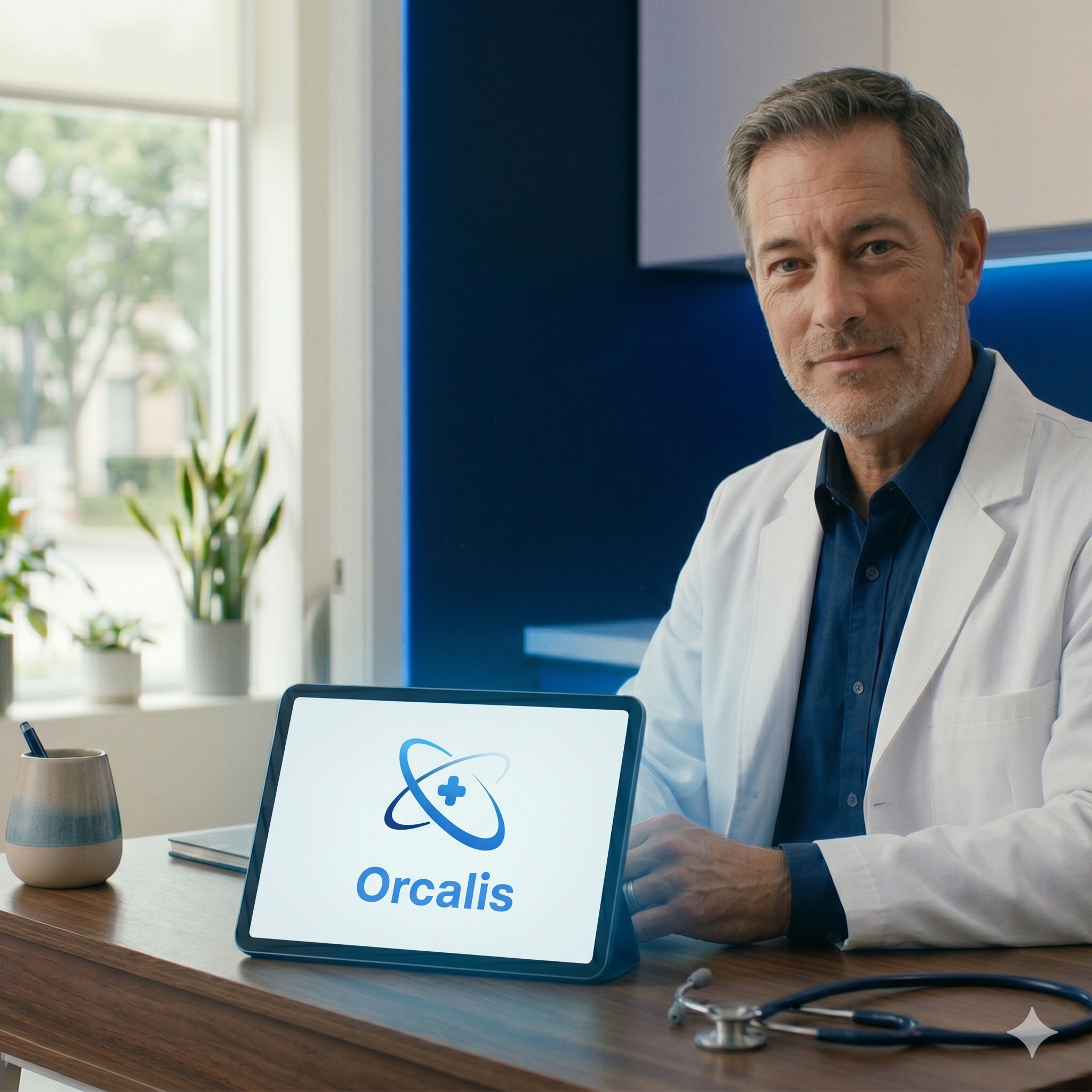 Médecin utilisant Orcalis en cabinet — emplacement photo